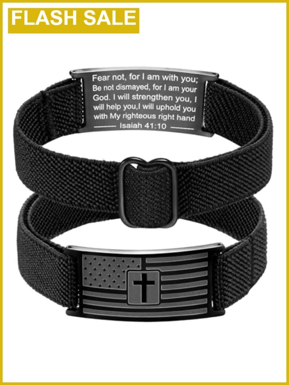 Boys American Flag Cross Bracelet Adjustable Nylon Strap Stainless Steel